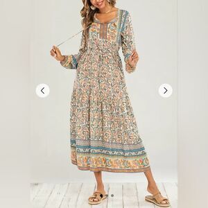 Hey Samy Smock Midi Dress In Blue & Mint Mixed Floral Printed Size M